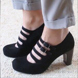Chie Mihara Black Suede Multi-Strap Heels